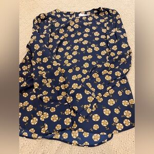 Loft Navy Floral Button-Up Blouse